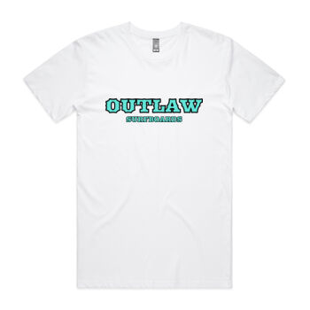 Outlaw Surfboards - Aqua Text - AS Colour - Staple Crew Tee (Premium) Thumbnail