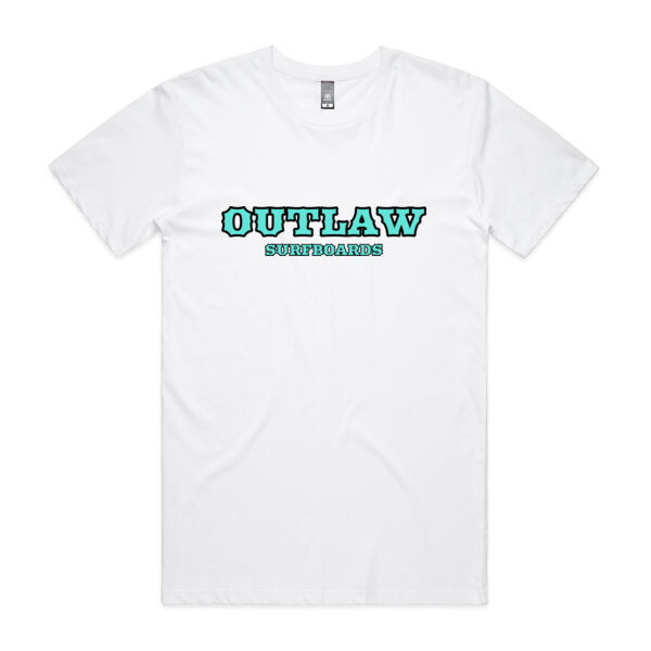 Outlaw Surfboards - Aqua Text - AS Colour - Staple Crew Tee (Premium) Thumbnail